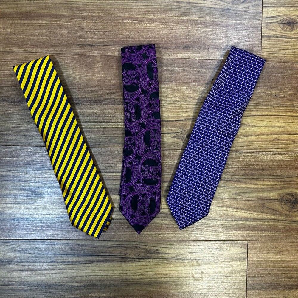 Mens Silk Tie Lot of 3 Zianetti Adolfo St Patrick Purple Yellow Paisley Striped